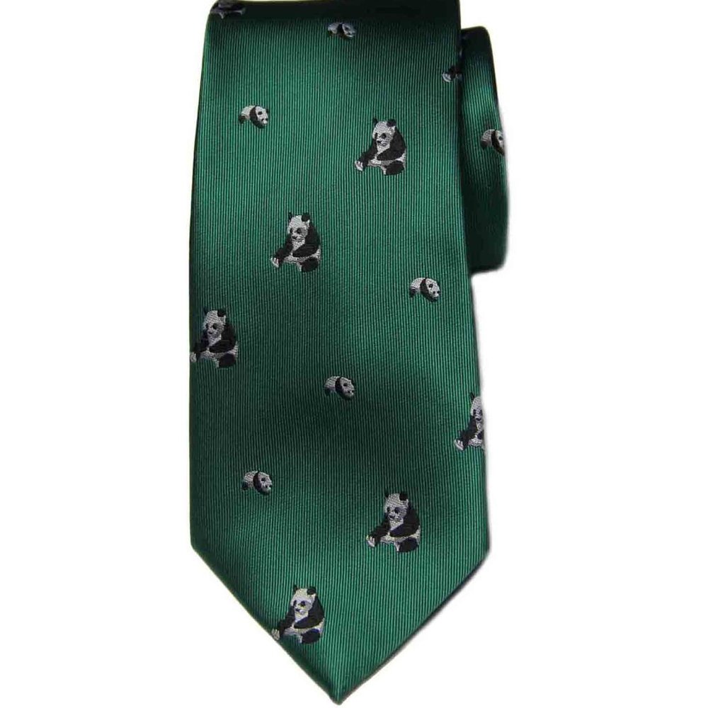 Gascoigne Silk Tie Green Panda Bears Men's